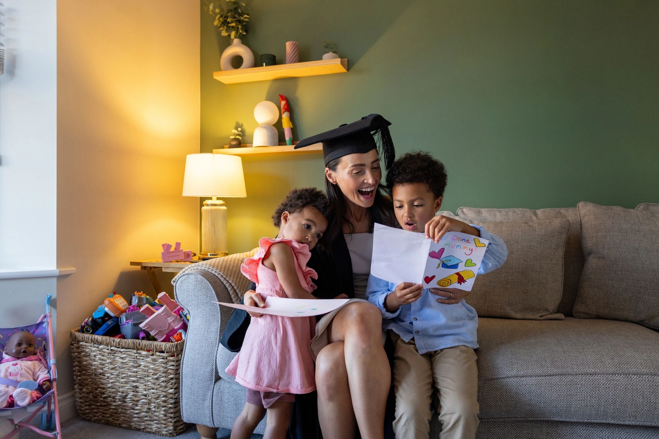 Mother with children at home